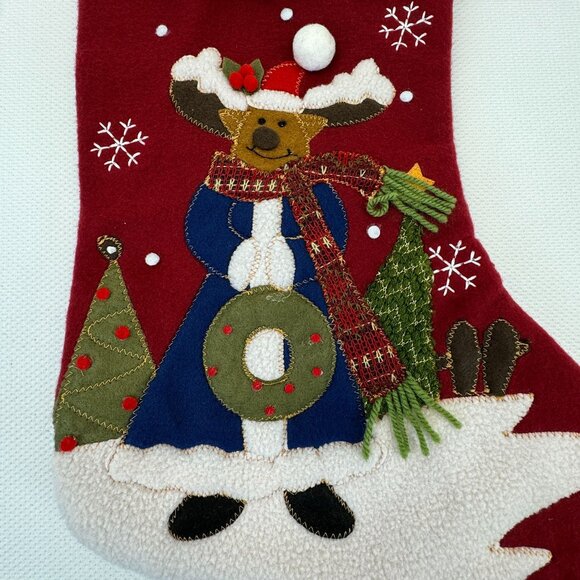 Creative Design Handcrafted Christmas Stocking Moose Design Festive Accents 17" - Picture 2 of 8
